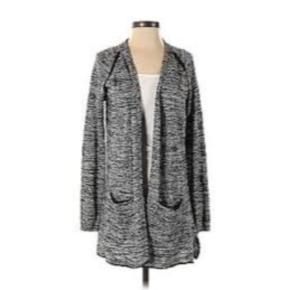 Artisan NY Womens Open Front Cardigan Sweater Small Black & White Linen Blend